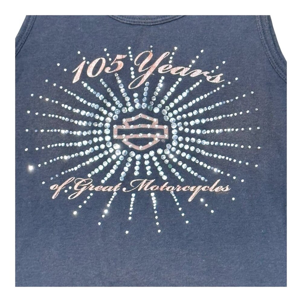 Harley-Davidson 105th Anniversary Women Tank Top XS Rhinestone Bling Biker Shirt